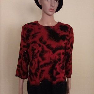 Ming Wang Red and Black Jeweled Ming Wang Knit Jacket Large